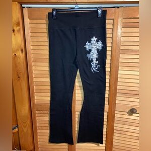 Black Leggings with Silver Cross Design